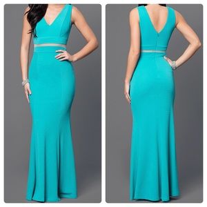 Jade V-Neck Sheer Midriff Spandex Dress